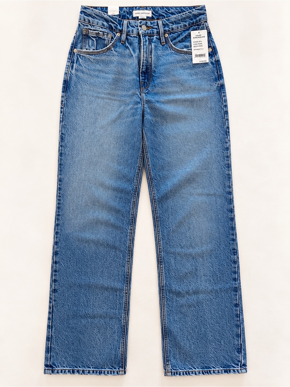Good American Good 90s Jeans Womens 6 NWT High Rise Split Hem Indigo